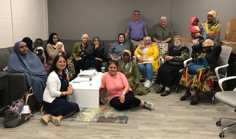 Andrew Lockie, CEO and Jacquie Rumiel VP Newcomer & Community Services visit the Newcomer Women’s Group at the YMCA Windsor Learning Centre.