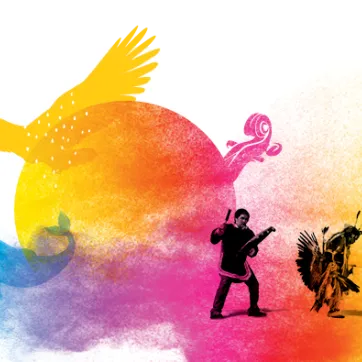 Among the various visual elements illustrating Indigenous cultures, the sun (the summer solstice) is at the center which is at the heart of the festivities. The First Nations, Inuit and Métis as well as the four elements of nature (earth, water, fire and air) are represented in the image and shown opposite. The whole visual is supported by a multicolored smoke* reminding us of Indigenous spirituality but also the colors of the rainbow - symbol of inclusion and diversity of all First Nations, Inuit and Métis